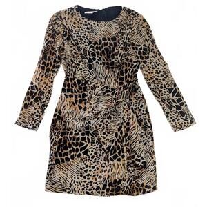 David Warren Women's Size 6 Leopard Print Chic Long Sleeve Knee Length Dress